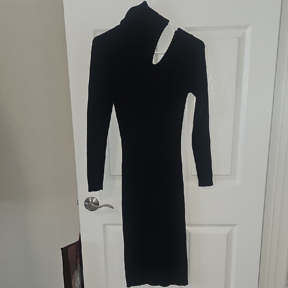 VENUS Black Long Sleeve Cut-Out Sweater Dress